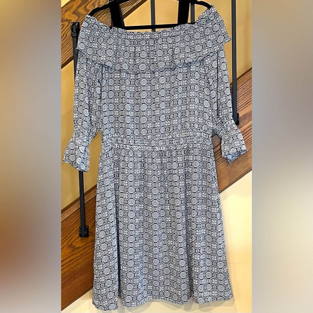 Libby Edelman Dress Medallion Print Black-White on-off Shoulder SZ. XL Women’s
